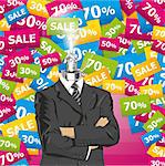 Sale concept. Vector business man in suit with folded hands. All layers well organized and easy to edit