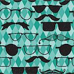 Vector Seamless hipster pattern with glasses and mustache, pattern in swatch menu