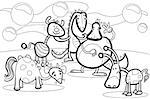 Black and White Cartoon Illustrations of Fantasy Creatures Comic Mascot Characters Group for Children for Coloring Book