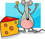 Cartoon Illustration of Cute Mouse or Rat Rodent with Cheese
