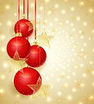 Gold Christmas background with Christmas balls and snow