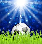 Illustration soccer ball on green grass with shine effect - vector