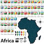 Vector of Africa set with buttons and flags on white background