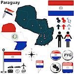 Vector of Paraguay set with detailed country shape with region borders, flags and icons