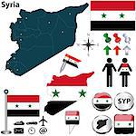 Vector of Syria set with detailed country shape with region borders, flags and icons