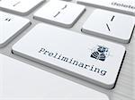 Preliminaring. Button on Modern Computer Keyboard with Thematic Icon. Business Concept. 3D Render.