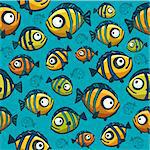 Cartoon funny fish wallpaper. Seamless pattern.