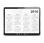 Tablet computer with 2014 calendar, vector eps10 illustration