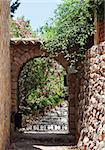 Wrought iron gate on the narrow street, Fornalutx, Majorca island