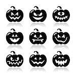 Celebrating halloween - pumpkin with scary faces icons set isolated on white