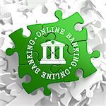 Online Banking on Green Puzzle Pieces. Business Concept.