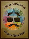 Vector hipster christmas greeting card with hipster face, eps 10 file with transparency effects
