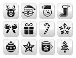 Xmas vector grey square buttons set isolated on white