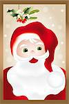 Hand drawn portrait of Santa Claus under mistletoe and holly on glittering background in retro look - eps 10 vectors