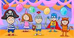 Cartoon Illustration of Cute Little Children in Costumes on Fancy Ball