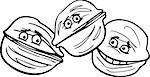 Black and White Cartoon Illustration of Funny Comic Walnuts Food Characters Group for Coloring Book