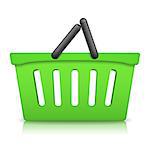 Green shopping basket with reflection on white background, vector eps10 illustration