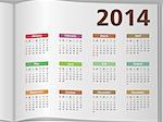 2014 Calendar on the open page, vector eps10 illustration
