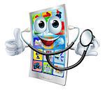 Cartoon phone mascot man holding a stethoscope and giving a thumbs up