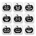 Celebrating halloween - pumpkin with scary faces buttons set isolated on white