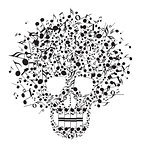 Skull made from notes on a white background