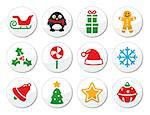 Xmas vector labels set - tree, santa, cookie man, star, presents isolated on white