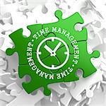 Time Management with Icon of Clock Face Written on Green Puzzle Pieces. Business Concept.