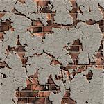 Brown Brick Wall with Cracked Plaster. Seamless Tileable Texture.