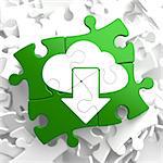 Cloud with Arrow Icon on Green Puzzle. IT Concept.