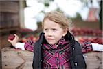 Girl Leaning on Apple Crate, Milton, Ontario, Canada