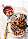 Overhead View of BBQ Lamb Chops with Salsa, Studio Shot