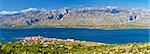 Town of Vinjerac and Paklenica national park on Velebit mountain colorful panorama