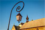 Street Lamp and Medieval Church in Megeve, French Alps