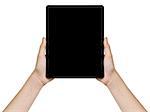 female teen hands holding generic tablet pc, isolated