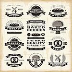 A set of editable vintage bakery labels in woodcut style. EPS10 vector illustration. Use gradient mesh and transparency.