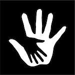 Black-and-white hand in hand illustration as concept of help, assistance and cooperation.