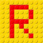 Red letter R in yellow plastic construction kit. Typeface  sample.