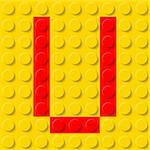 Red letter U in yellow plastic construction kit. Typeface  sample.