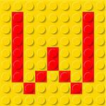 Red letter W in yellow plastic construction kit. Typeface  sample.