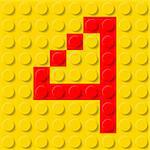 Red number four in yellow plastic construction kit. Typeface  sample.