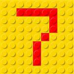 Red number seven in yellow plastic construction kit. Typeface  sample.