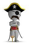 3d small person - one-legged pirate hat, and with swords. 3d image. Isolated white background.