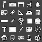 School icons on black background, stock vector