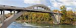 Oregon City Arch Bridge Over Willamette River Connecting West Linn and Oregon City Autumn Scene Panorama