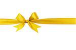 handmade yellow ribbon bow horizontal border, isolated