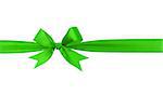 handmade green ribbon bow horizontal border, isolated