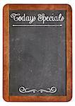 Today Specials - white chalk menu sign on a vintage slate blackboard isolated on white