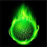 Blazing green lava ball on black background.