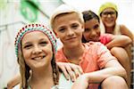 Portrait of Girls and Boy Outdoors, Mannheim, Baden-Wurttemberg, Germany