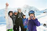 Portrait of skiing family, Les Arcs, Haute-Savoie, France